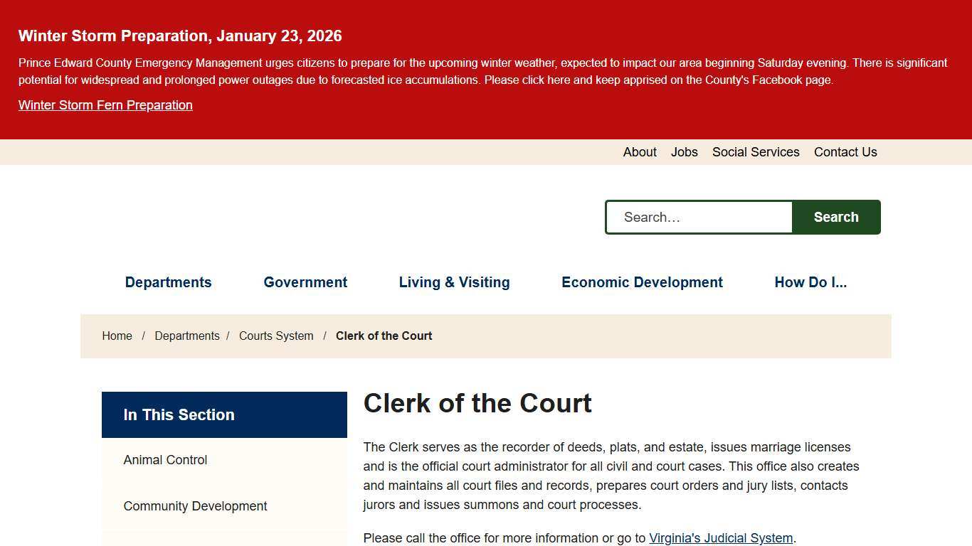 Clerk of the Court Prince Edward County