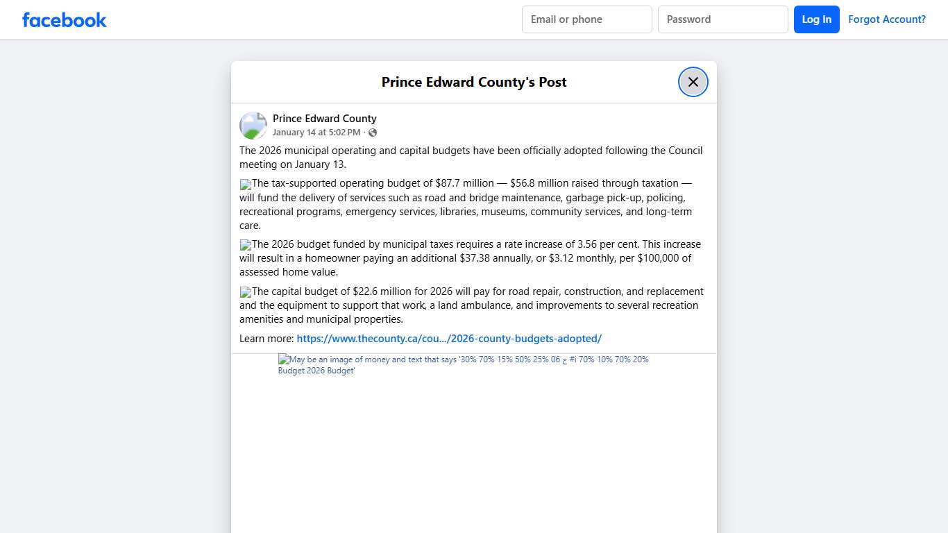 The 2026 municipal operating and... - Prince Edward County Facebook