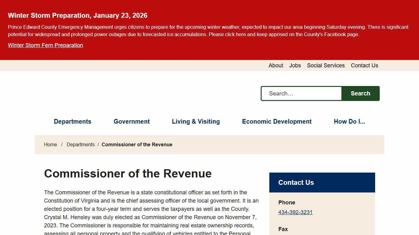 Commissioner of the Revenue Prince Edward County